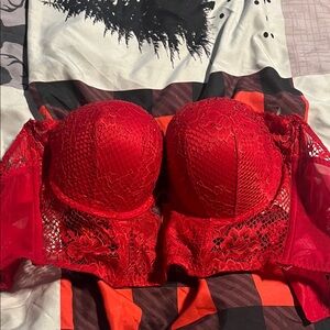 La SENZA Red Lace Longline Bustier Bra